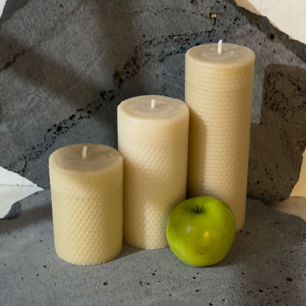 Statement · Pure Beeswax 7cm Pillar Candle · Warm Natural Golden Light