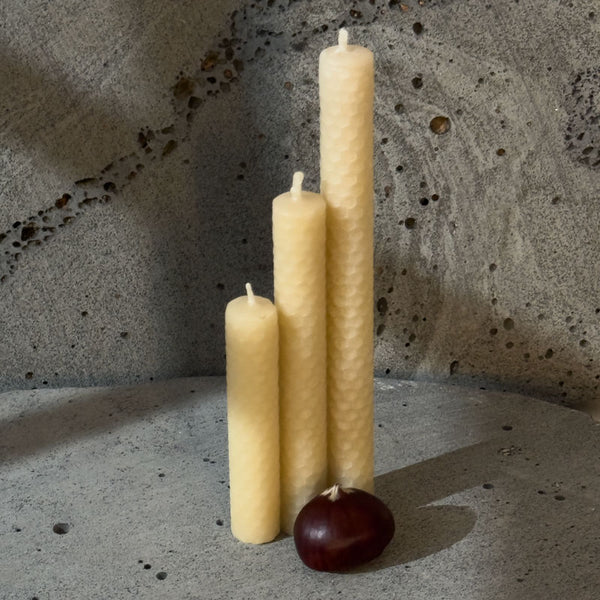 Outback · Rustic Beeswax Classic Dinner Candle  · Warm Natural Golden Light