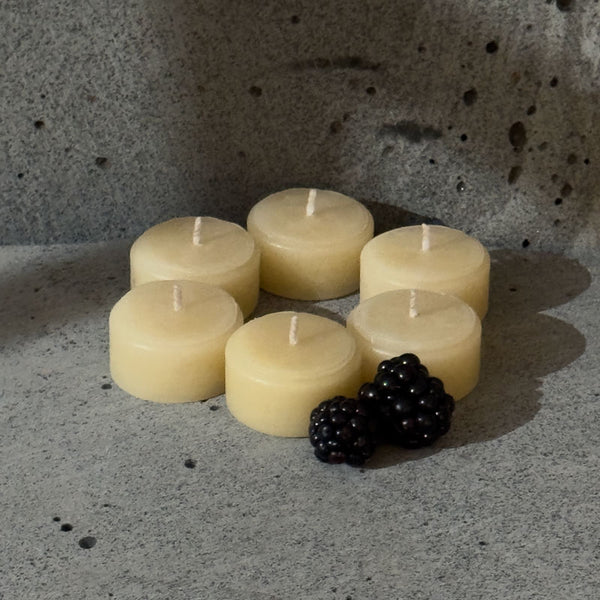 Tealight Set of Six · Oure Beeswax Tealights · 4 Hours each of Golden Warm Light