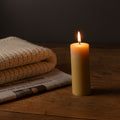 Signature · Pure 6cm Beeswax Pillar · Warm Natural Golden Light