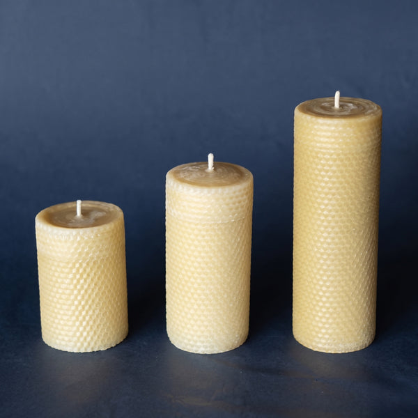 Statement · Pure Beeswax 7cm Pillar Candle · Warm Natural Golden Light